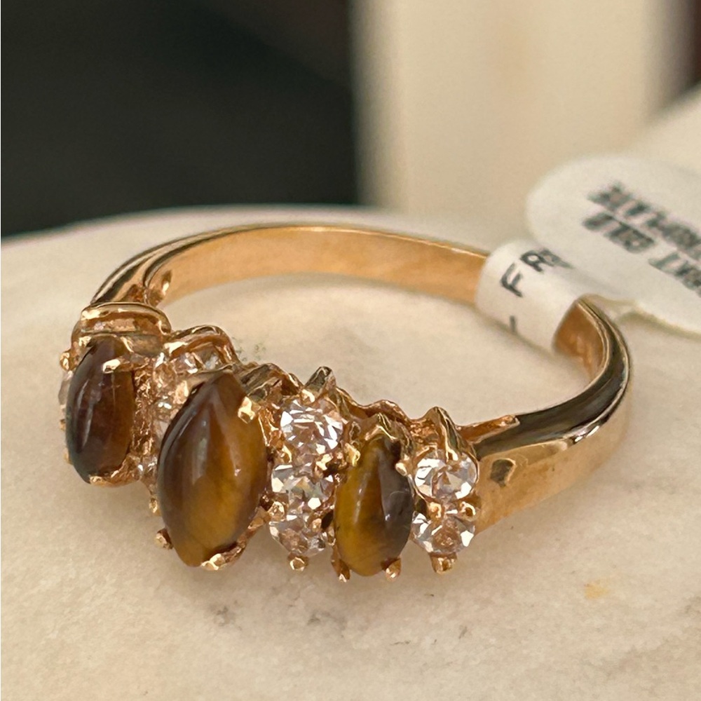 Genuine Tiger Eye 18K Gold Plated Band Ring - Picture 3 of 6